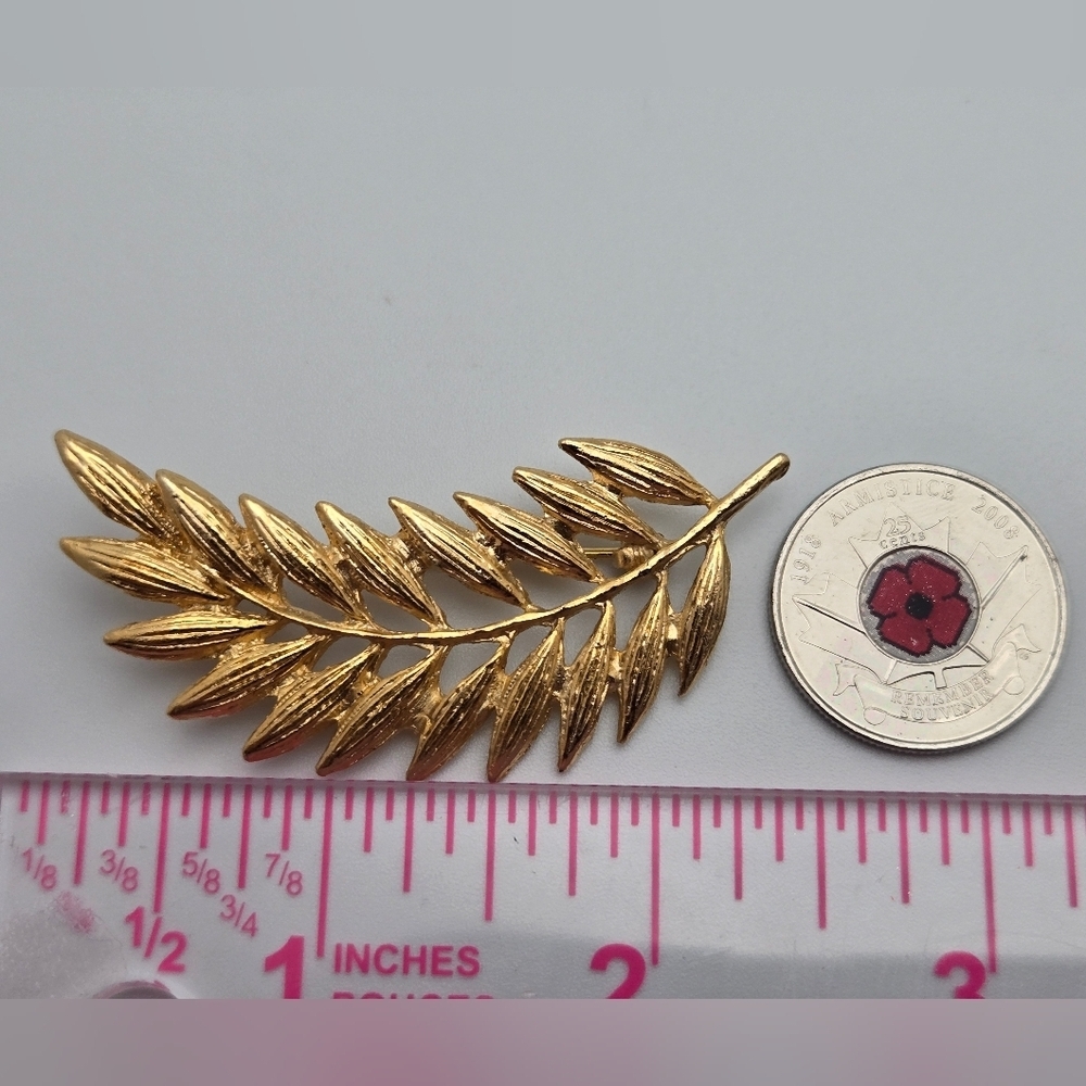 Greek Olive Gold Tone Leaf Branch Brooch Pin Brushed Satin Vintage - Picture 9 of 9